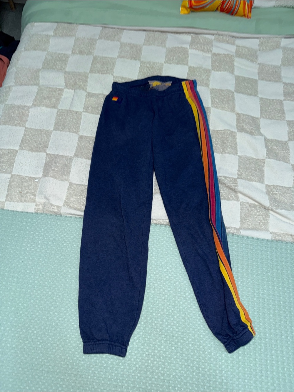 Aviator Nation 5-Stripe Sweatpants Navy Blue Rainbow Joggers XS
